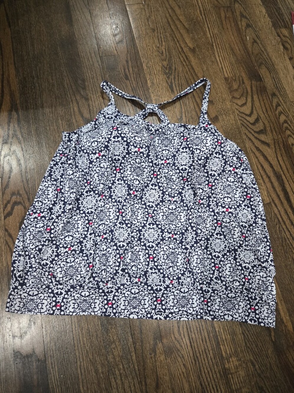 Lands End Navy White Pink Mandala Geometric Blouson Tankini Swim 22W